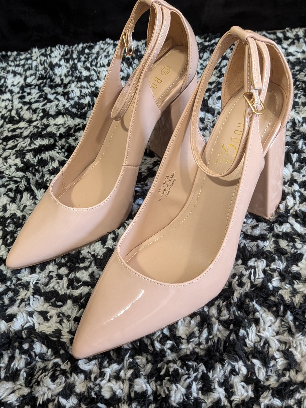 Rogue Patent Pointed Toe Ankle-Strap Block Heels - Natural
